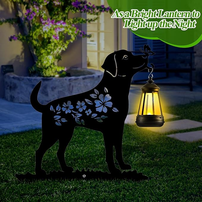 Tfro & Cile Dog Solar Light Outdoor Garden Lantern Stake Decorative Black Ornament with Butterfly Silhouette Decoration for Yard Lawn Patio