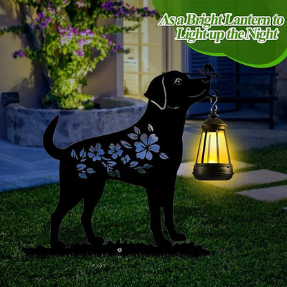 Tfro & Cile Dog Solar Light Outdoor Garden Lantern Stake Decorative Black Ornament with Butterfly Silhouette Decoration for Yard Lawn Patio