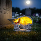 Dog Memorial Stone with Solar Lights Angel Wings Cardinal Butterfly 8 Inch, Pet Grave Markers Sleeping Statue Pet Loss Sympathy Gift Waterproof Resin for Outdoor Cemetery Garden Decor