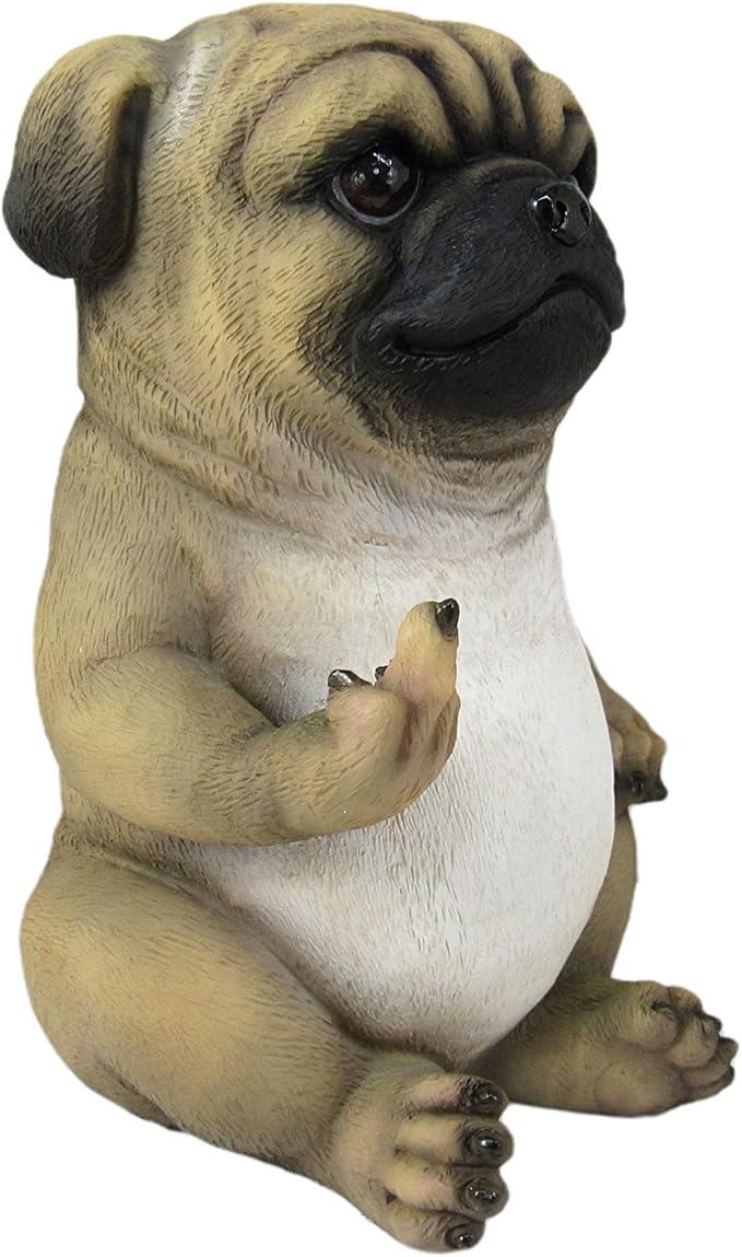 Pug Life Cheeky Middle Finger-Flipping Pug Dog Hand Painted Resin Statue - Adorable 6.75-Inch Decorative Figurine for Your Home, Office, and Garden Display