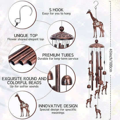 Giraffe Gift Wind Chimes for Outside, Outdoors Metal Giraffes Windchimes with S Hook for Birthday Home Patio Porch Backyard Yard Garden Decoration, Memorial Giraffes Gifts for Women Men Mom Grandma