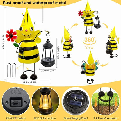 Garden Decor Bee Solar Statues,Unique Garden Statues Bee with Solar Lantern Waterproof, Birthday Gifts for Women Mom Grandma, Front Patio Balcony Yard Art Lawn Ornaments Porch Outdoor Decoration