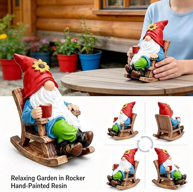 Outdoor Garden Gnome Statue Decoration- Funny drinking coffee Gnome Figurine Ornament for Indoor Outdoor Home Patio Yard Lawn - Lucky Gnome Unique Mom Birthday Gifts - Best Garden Gifts for Day
