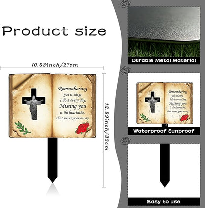 Jesus Bible Grave Marker - Thickened Metal Memorial Stake with Poem - Sturdy Cemetery Decorations, Mother’s Day (Bible)