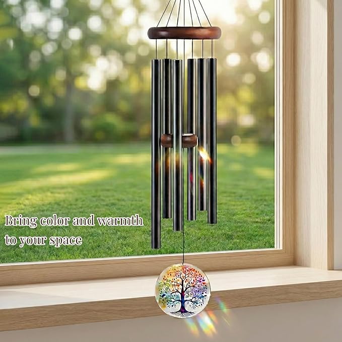 Tree of Life Wind Chimes for Outside, Deep Tone Outdoor Wind Chime with Colorful Wind Catcher, 6 Aluminum Tubes, Garden Porch Patio Decor, Memorial & Birthday Gift (34" Tree of Life)