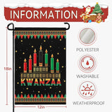 Kwanzaa Garden Flag Double Sided Polyester Yard Banner with Kinara and Red Black Green Candles Holiday Outdoor Flags for African American Heritage Celebration Décor 12x18 Inch