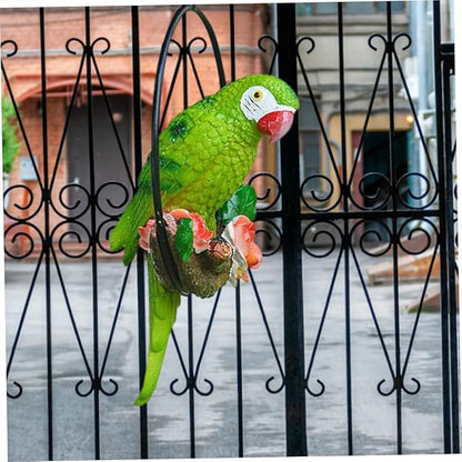 Hanging Parrot Garden Decor Resin Parrot Statue Outdoor Decor Parrot on Perch Garden Sculpture Parrot Statue Garden Sculptures for Outdoor Garden Decorations Vivid Arts Garden Ornaments Green