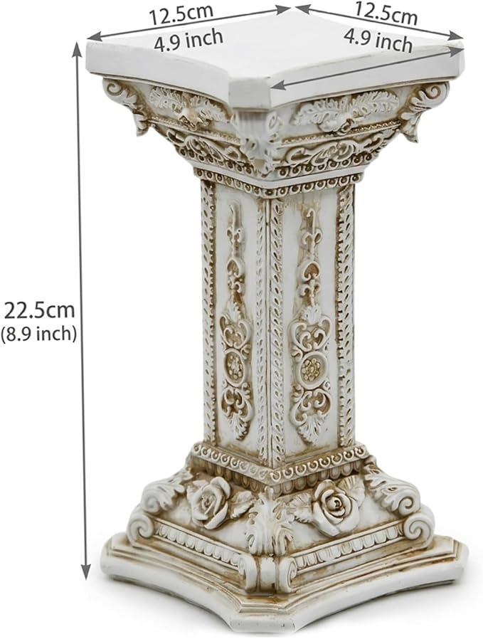 Classic Roman Column Pedestal with Elegant Carvings, Resin Garden Pillar for Outdoor & Indoor Decor, 5x9 Inch Greek Style Columns for Statues, Plant Stands