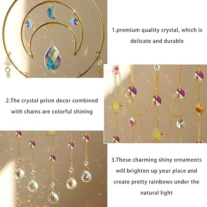 Artilady Suncatcher,Moon Sun Catcher-Large Prism Suncatcher Crystal Wind Chimes for Window Boho Home Garden Backyard Room Ceiling Charming Decor Christmas Birthday Handmade Gift for Women