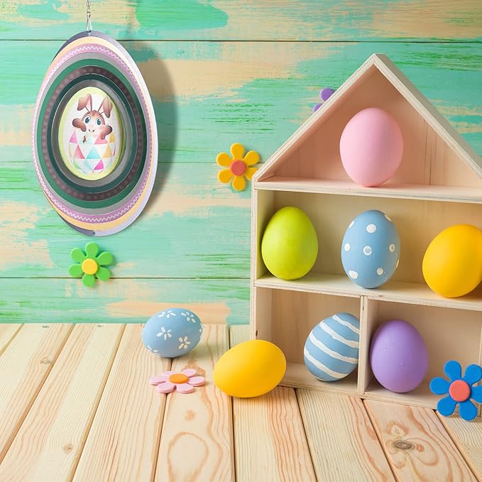 Chunful 3D Easter Bunny Wind Spinners Outdoor Hanging Ornament Gifts 10 Inch Kinetic Hanging Sculpture for Outdoor Indoor Garden Decoration Yard Art(Egg Style)