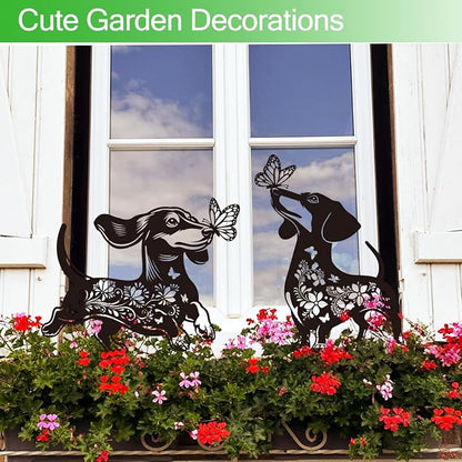 Dachshund Garden Stake Outdoor Yard Decor – Set of 2 Metal Sausage Dog Lawn Ornament, Cute Dog Lover Gift for Women Men, Weather-Resistant Dachshund Silhouette Statues Yard Art for Patio
