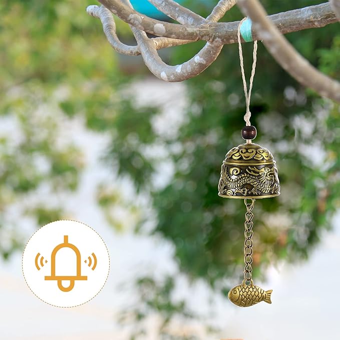 3 Pieces Feng Shui Wind Bell Wind Chimes Chinese Metal Bell Vintage Dragon Fish and Elephant Feng Shui Hanging Chime for Good Luck, Safe, Home Garden Patio Hanging Decoration