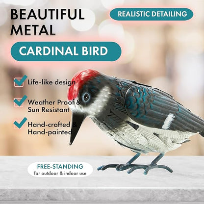 Metal Woodpecker Bird Figurine - Beautiful Backyard & Garden Gift, Birds Statue Sculpture Art Large Realistic - Outdoor Spring, Summer Metal Yard Art for Lawn Ornament Decoration Ornament Decor 7" H