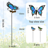 Butterfly Garden Stakes,Butterfly Kit Made of Glass and Metal,Colorful Butterflies Garden Decorations Can Make the Garden Full of Color and Vitality. (Blue and Green)
