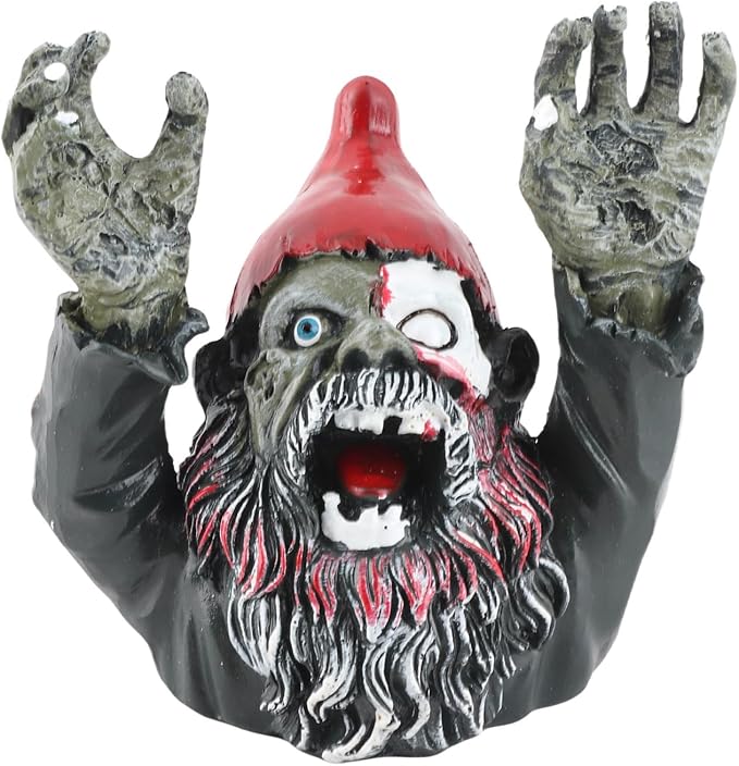Zombie Garden Gnomes Zombie Dwarf, Garden Statue Sculpture Evil Scary Outdoor Halloween Decoration Ornament Horror Zombie Dead Gnome Zombie Gnome for Indoor and Outdoor Patio Use