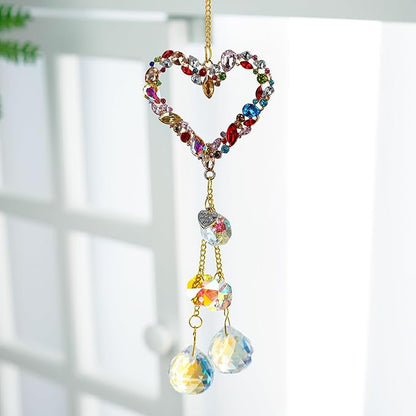 Heart-Shaped Colorful Crystal Rhinestones Suncatcher Window Hang Pendant, Rainbow Crystal Drops Ball Prisms Imitation Jewellery Ornament Gift