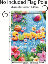 Summer Garden Flag 12x18 Inch Colorful Summer Pool Tropical Flowers Beach Ball Water Design Outdoor Yard Porch Lawn Patio for Seasonal Coastal Home Decor
