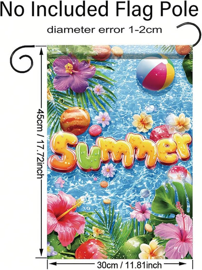 Summer Garden Flag 12x18 Inch Colorful Summer Pool Tropical Flowers Beach Ball Water Design Outdoor Yard Porch Lawn Patio for Seasonal Coastal Home Decor