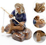 3 PCS Fisherman Statue Fishing Ornament Bonsai Accessory Tree Pot Chinese Clay Man Ceramic Garden Decoration Fish Tank Bonsai Garden Decoration