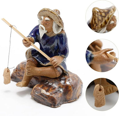 3 PCS Fisherman Statue Fishing Ornament Bonsai Accessory Tree Pot Chinese Clay Man Ceramic Garden Decoration Fish Tank Bonsai Garden Decoration