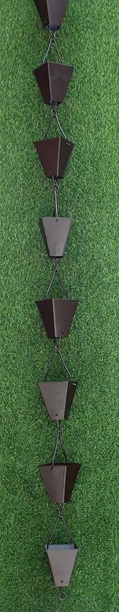 KAM Home Bronze Tapered Square Cups Rain Chain with Installation Kit (Brown, 13)