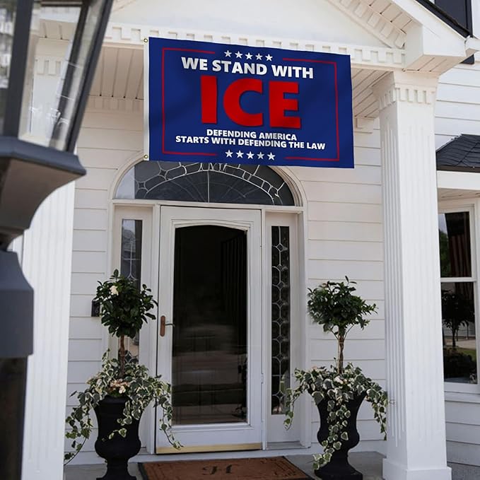 We Stand With Ice Flag 3X5Ft, Double Sided 3Ply, Defending America Starts With Defending The Law Flags,CIty Banner, Men Women Banner,Vibrant Colors, Double Stitched with 2 Brass Grommets, Bar Garden Street Decoration, GYM, Office Decor,Indoor Outdoor U...