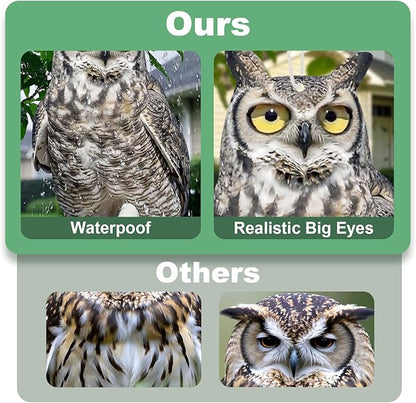 4PCS Reflective Plastic Owl Hanging Decoration Dual-Side Printed Raster Fake Eagle Garden Owl with Scare Tape for Garden Patio Windows