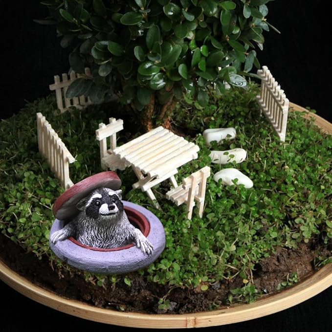 OULIGET Raccoon Garden Statue Ornament,Miniature Simulation Small Animal Resin Sculpture,Cute Flower Pot Fairy Garden Micro Landscape Accessories, Lifelike Decor for Yard Patio
