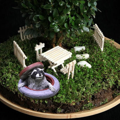 OULIGET Raccoon Garden Statue Ornament,Miniature Simulation Small Animal Resin Sculpture,Cute Flower Pot Fairy Garden Micro Landscape Accessories, Lifelike Decor for Yard Patio
