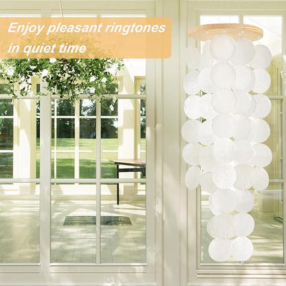 Wind Chimes for Outside - Handcrafted White Capiz Shells Windchime Coastal Style Decor for Indoor/Outdoors, Garden Decor, Great for Women, Wind Chimes Lovers and More