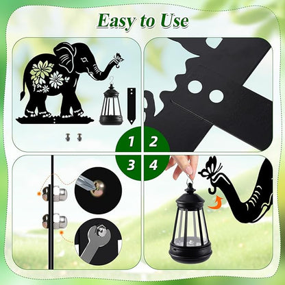 Elephant Solar Garden Stakes, Elephant Silhouette Decorative with Solar Lantern, Metal Garden Decor for Yard,Lawn,Pathway