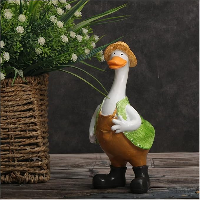 Cute Statues Garden Resin Couple Duck Statue Standing Goose Sculpture Backyard Decor(One -Pair)