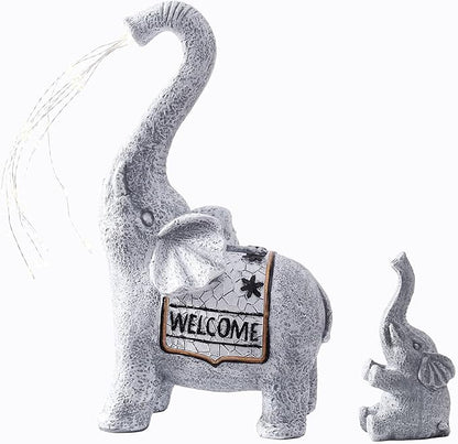 RM ROOMERS Elephant Garden Decor, 2 PCS Elephant Sculptures for Outdoor Resin Solar Elephant Statues Watering, Elephant Decor for Yard, Animal Statues for Patio, Birthday Gifts for Women