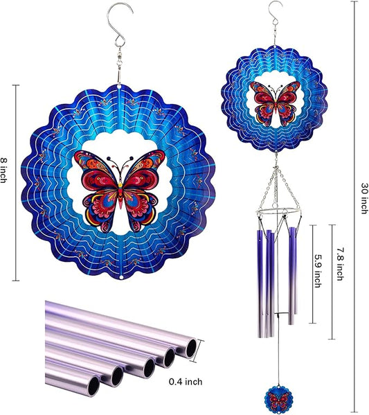 Wind Chimes with Butterfly Wind Spinner, Mom Gifts for Mom Women Grandma Birthday Retirement Teacher, 31" Windchimes Outdoor Decor Hanging Mobile for Garden Porch Patio Backyard