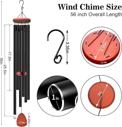 WENANA Large Wind Chimes for Outside Deep Tone, Soothing Melodic Memorial Sympathy Wind Chime, Suitable Outdoor Garden Decor, Gift for Mom Women Neighbors (Black Wind Chime -56 in)