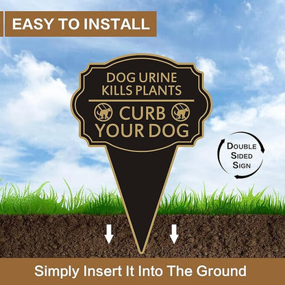 Double Sided Yard Sign 2PACK, Dog Urine Kills Plants, Curb Your Pet Lawn Marker, 14”x10” No Peeing & No Pooping Yard Stake with Integrated Mount, Outdoor Use (2PACK-Dog Urine Kills Plants)