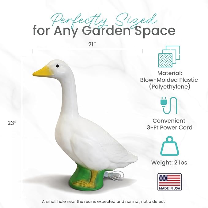 Union Products Light Up Wild Goose Lawn and Garden Statue, 23 Inch Tall, White - Illuminated Animal Outdoor Art for Yard, Patio, or Porch Decor, Seasonal Outfit Compatible