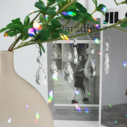 10pcs Crystal Sun Catcher, 38mm Hanging Clear Teardrops Crystals Chandelier Parts Prisms Pendants with Hook for Windows Lamps and Lanterns Party Birthday Decorations Home Decor (Clear Teardrop)