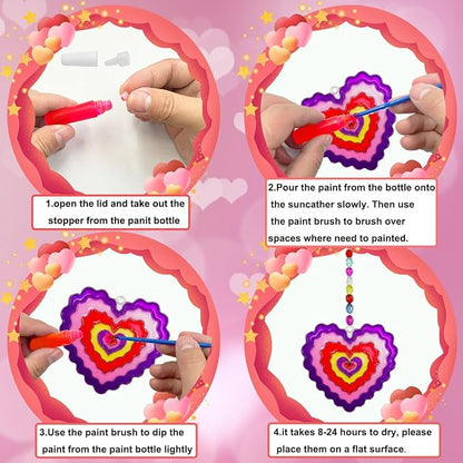 AUEKIV Valentines Suncatcher Crafts Kit 30 Sets Heart Suncatchers Window Art Paint Sun Catcher DIY Craft Kits Heart for Valentine's Day Classroom Activities Party Gift Exchange