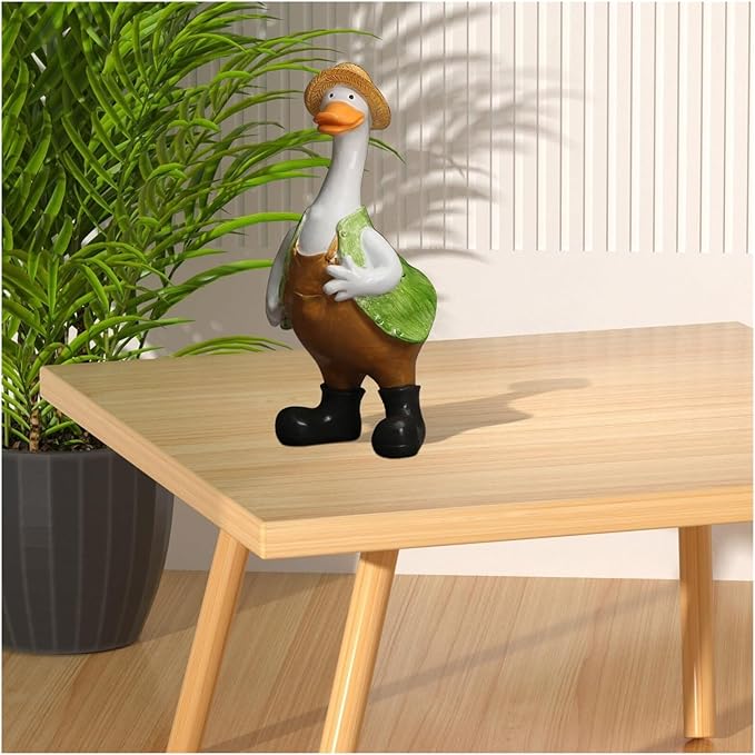 Cute Statues Garden Resin Couple Duck Statue Standing Goose Sculpture Backyard Decor(Green)