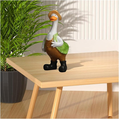 Cute Statues Garden Resin Couple Duck Statue Standing Goose Sculpture Backyard Decor(Green)