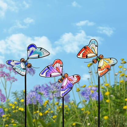 MrMrKura Set of 3 Butterfly Garden Stake Decor, 20" Metal Colorful Butterfly Stakes, Decorative Garden Stakes Glow in Dark Metal Yard Art for Outdoor Lawn Pathway Patio Ornaments