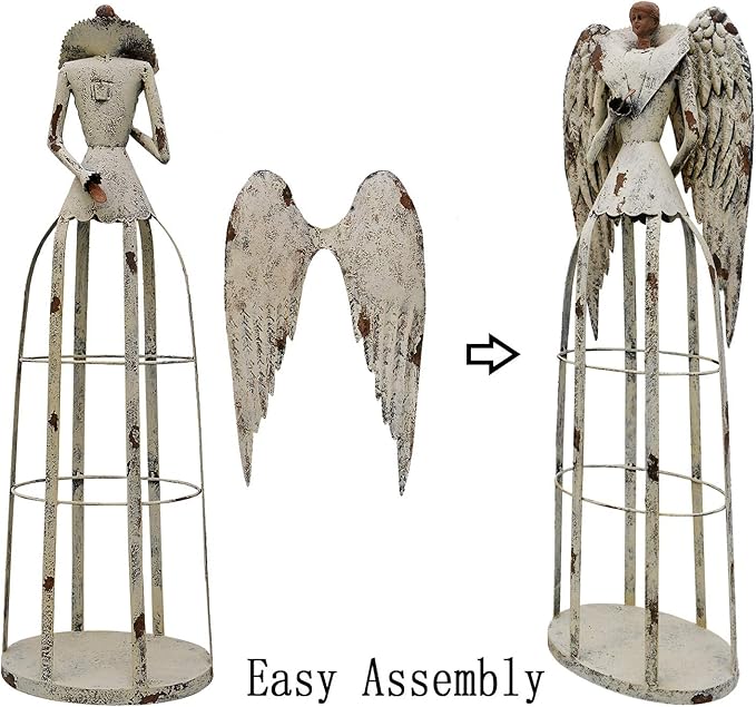 Angel Garden Statue Outdoor Antiqued Metal Yard Art Decor Lawn Patio Decorations Garden Trellis for Climbing Plants Potted Vines Ivy Roses Gift Idea, 30.25’’H (Pray-E)