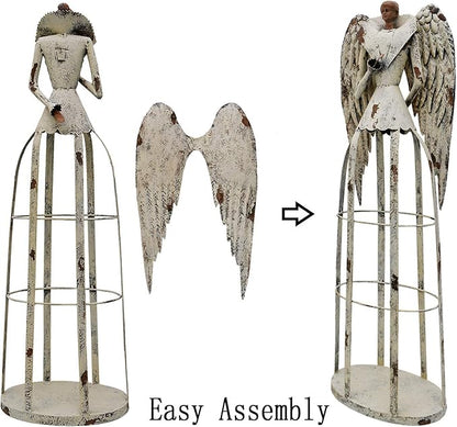 Angel Garden Statue Outdoor Antiqued Metal Yard Art Decor Lawn Patio Decorations Garden Trellis for Climbing Plants Potted Vines Ivy Roses Gift Idea, 30.25’’H (Pray-E)