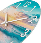 14 Inch Outdoor Wall Clock Waterproof – Tempered Glass with Stunning Sunset Beach & Sand Scene, UV Resistant Silent Battery Operated, Coastal Decor for Patio, Pool, Backyard & Bathroom