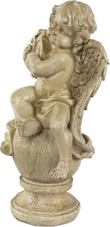 Northlight 12" Heavenly Gardens Distressed Almond Brown Cherub with Lyre Outdoor Patio Garden Statue