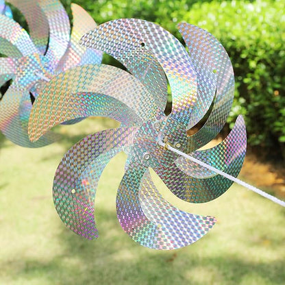 10 Meters 8 Pieces Reflective Pinwheels Bird Repellent Devices Outdoor Windmills, 12 Inches Silver Wind Spinners Outdoor Decor to Scare Birds, Large Shiny Rotating Pinwheels for Yard and Garden