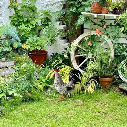 Metal Rooster Yard Decor,16 in Outdoor Chicken Statue Decoration for Patio Lawn Garden,3D Rooster Garden Statues,Chicken Yard Art Sculpture Outdoor Figurines,Metal Chicken Decor,1 Pcs (White)