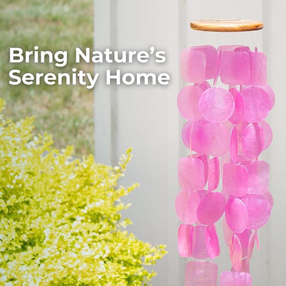 Solange & Frances Pink Capiz Shells Wind Chimes. Spring Decor Wind Chimes for Outside Garden Decor. Unique Birthday Gifts for Women, Gift for Women Ideas