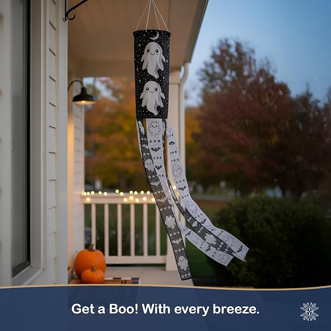Madrona Brands Halloween Ghost Fall Windsock | Durable Outdoor Hanging Wind Sock Decoration | Yard, Porch, Lawn | 48 Inch